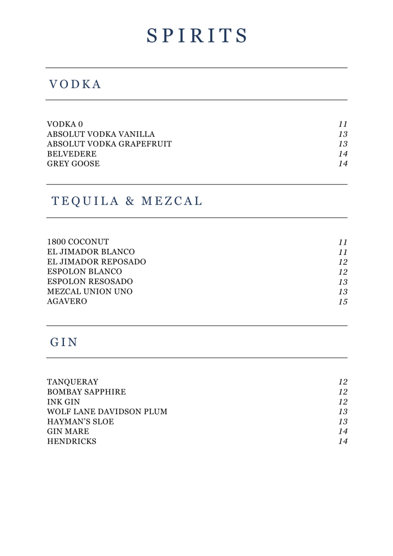 Ozmosis drinks spirits vodka tequila and gin